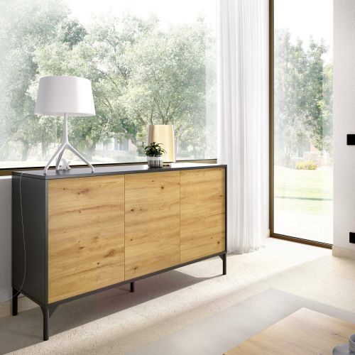 Credenza rovere nodi e antracite 132x38x73h cm 3 ante - Adabi
