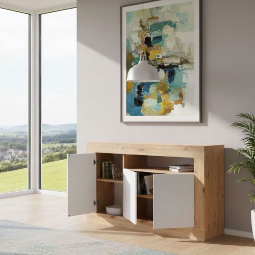 Credenza rovere nodi e bianca 144x42x87h cm 3 ante - Ilizia