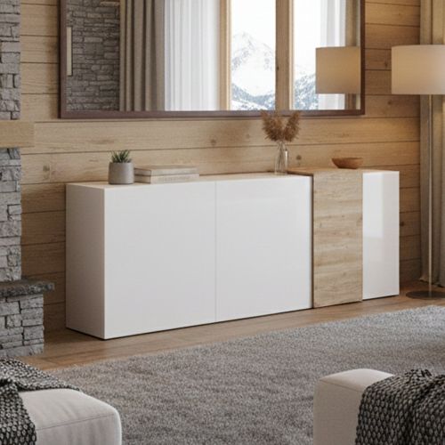 Credenza rovere nodi e bianco lucida 181x44x86h cm 3 ante - Jerry