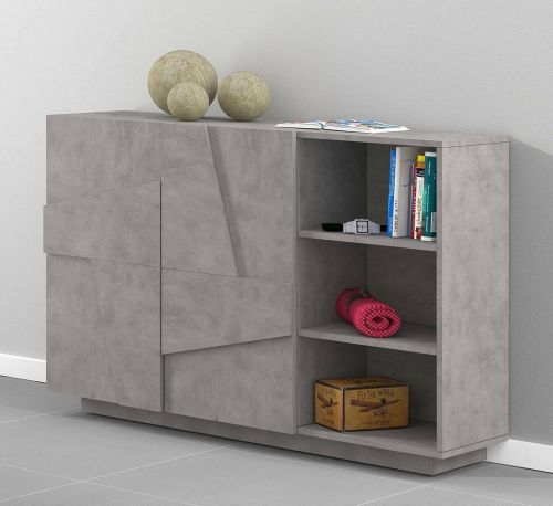 Credenza Salvo, Buffet da soggiorno multifunzione, Madia da salotto a 2 ante, 100% Made in Italy, cm 121x38h86, Cemento