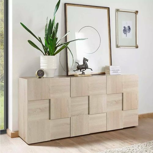 Credenza Segrino, Buffet da soggiorno, Madia da salotto, Dispensa da cucina, Made in Italy, 181x43 h84 cm, Rovere