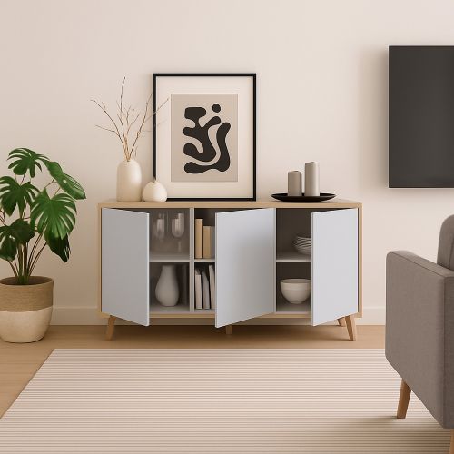 Credenza soggiorno rovere e bianca 154x41x75h cm 3 ante - Acrolorum