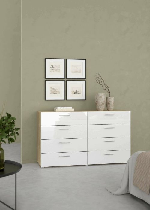 Credenza Solene, Buffet da soggiorno, Madia da salotto, Dispensa da cucina, 40x140 h82 cm, Quercia e Bianco
