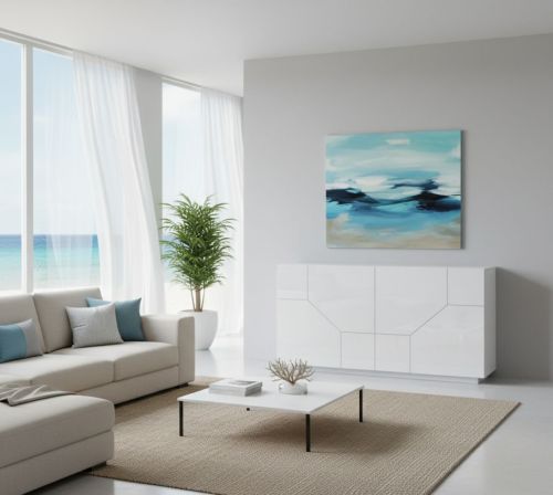 Credenza Stefano, Madia da cucina a 4 ante, Buffet da soggiorno, 100% Made in Italy, cm 200x43h86, Bianco lucido