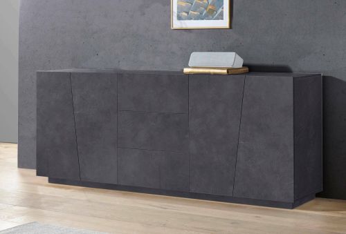 Credenza Sven, Madia da cucina a 4 ante e 3 cassetti, Buffet da soggiorno, 100% Made in Italy, cm 220x43h86, Ardesia