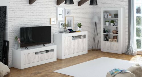 Credenza Thornton, Madia moderna a 3 ante, Buffet da soggiorno con scomparti, Madia da salotto, Mobile Porta TV, 144x42h87 cm, Bianco