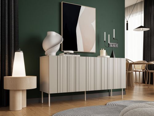 Credenza Torres, Madia da salotto con tre ante battenti e vani interni, Rialzata da terra, 151x42 h75 cm, Beige