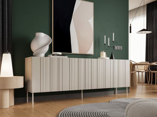 Credenza Vedras, Madia da salotto con quattro ante battenti e vani interni, Rialzata da terra, 201x42 h75 cm, Beige