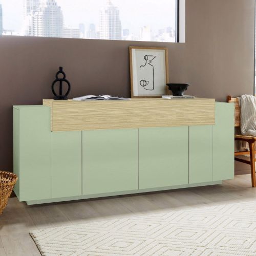 Credenza Verde 3 Ripiani Apertura Battente, a Ribalta 200x45x85.5h cm, 5 Ante - Pulfero