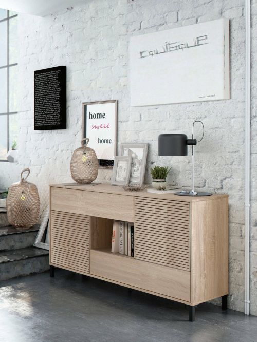 Credenza Waco, Madia moderna a 2 ante, Buffet da soggiorno, Mobile porta TV, Madia con piedini per salotto, 151x41h80 cm, Rovere