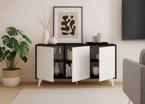 Credenza Weddell, Buffet da soggiorno, Madia da salotto, Dispensa da cucina, 154x40h72 cm, Antracite e Bianco