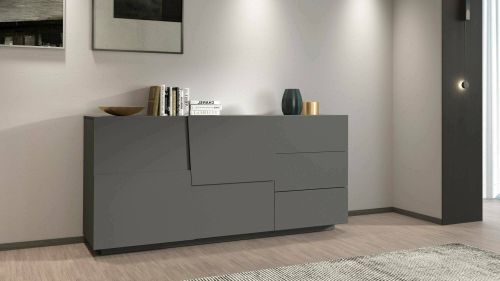 Credenza Xavier, Buffet da soggiorno, Madia da salotto con 2 ante e 3 cassetti, 180x44h86 cm, Antracite