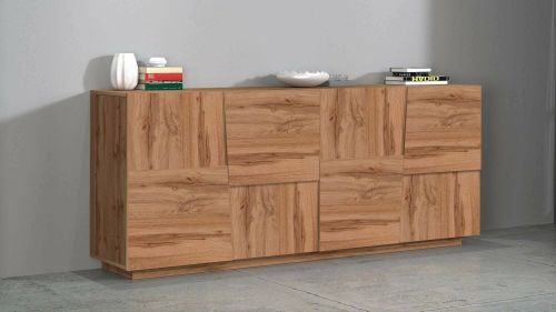 Credenza Yago, Buffet da soggiorno, Madia da salotto moderna con 4 ante, 200x44h86 cm, Rovere