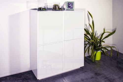 Credenza Zaccaria, Madia da cucina a 4 ante, Buffet da soggiorno, 100% Made in Italy, cm 100x41h126, Bianco lucido
