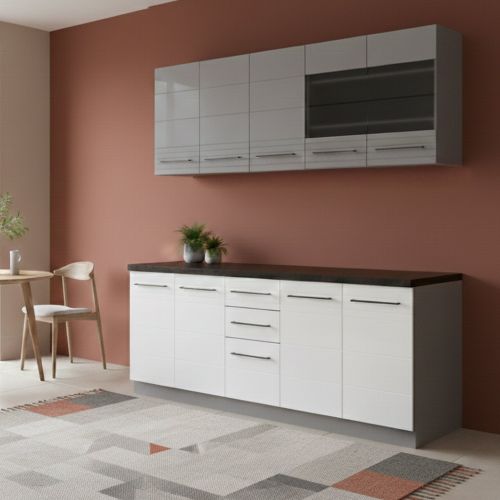 Cucina Bianco Grigio Con cassetti, Elettrodomestici non inclusi, 10 Ante - Zambana