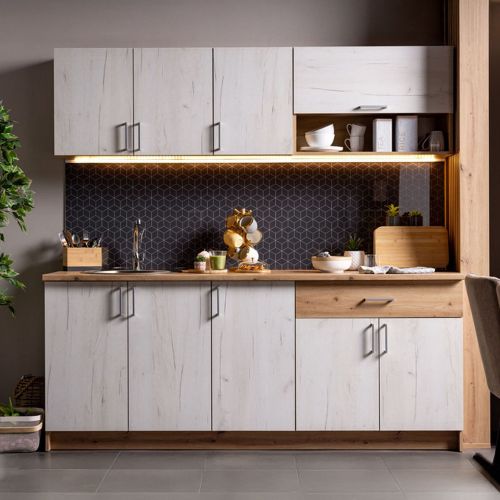 Cucina Bianco Larice Marrone Rovere Con cassetto, Elettrodomestici non inclusi, 9 Ante - Surano