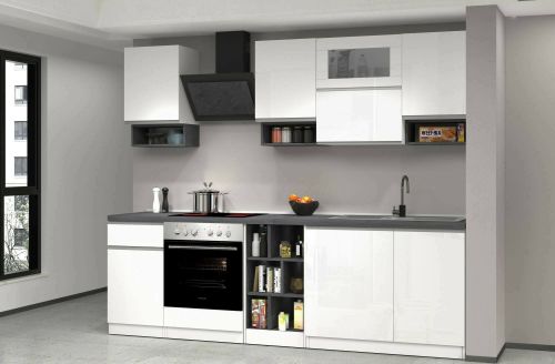 Cucina Bianco Lucido Grigio Ardesia 19 Ripiani Modulabile, un Cassetto Made in Italy - Attiko