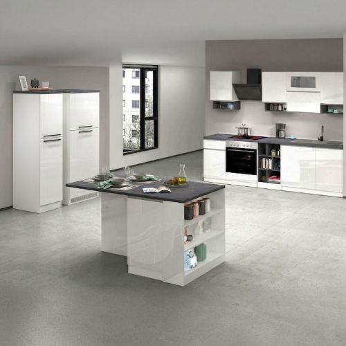 Cucina Bianco Lucido Grigio Ardesia Composizione Con cassetti, Elettrodomestici non inclusi, Made in Italy - Balme