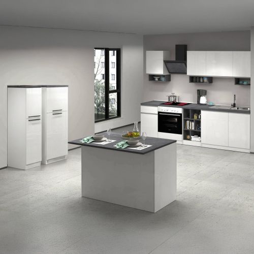 Cucina Bianco Lucido Grigio Ardesia Con cassetti, Elettrodomestici non inclusi, 12 Ante Made in Italy - Balme