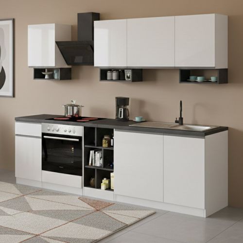 Cucina Bianco Lucido Grigio Ardesia Con cassetti, Elettrodomestici non inclusi, 7 Ante Made in Italy - Attimis