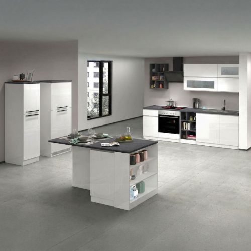 Cucina Bianco Lucido Grigio Ardesia Con cassetti, Elettrodomestici non inclusi, Made in Italy - Balme