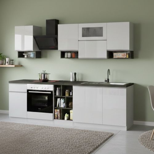 Cucina Bianco Lucido Grigio Ardesia Con cassetti, Elettrodomestici non inclusi, Modulabile Made in Italy - Attiko