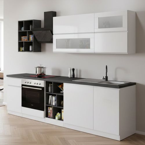 Cucina Bianco Lucido Grigio Ardesia Con cassetti, Elettrodomestici non inclusi, Modulabile Made in Italy - Fonti