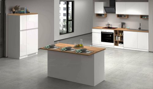 Cucina Bianco Lucido Marrone Rovere 30 Ripiani Modulabile, 3 Cassetti Made in Italy - Armend