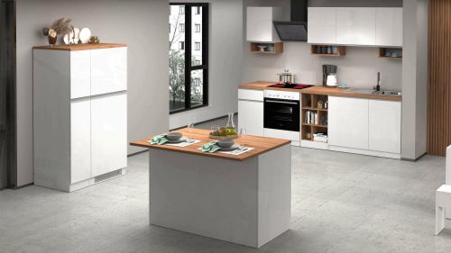 Cucina Bianco Lucido Marrone Rovere 30 Ripiani Modulabile, 3 Cassetti Made in Italy - Armend