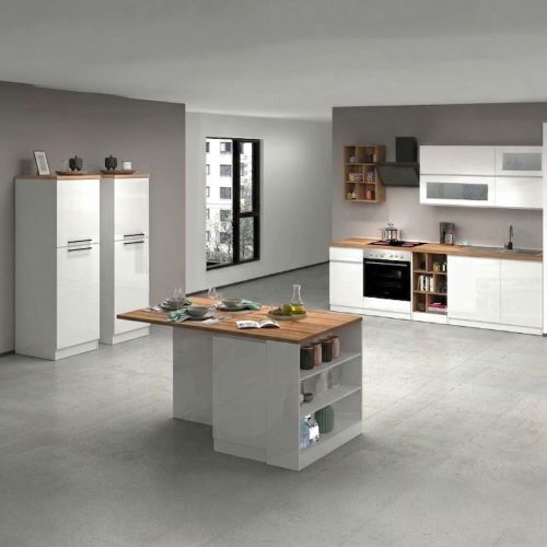 Cucina Bianco Lucido Marrone Rovere Componibile Con cassetti, Elettrodomestici non inclusi, Made in Italy - Armend