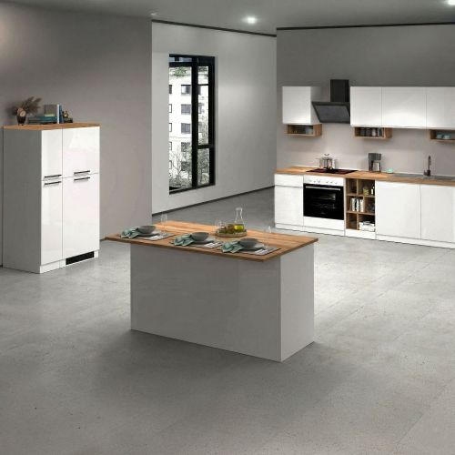 Cucina Bianco Lucido Marrone Rovere Con cassetti, Elettrodomestici non inclusi, Componibile Made in Italy - Armend