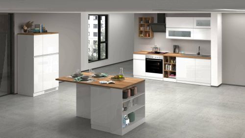 Cucina Bianco Lucido Marrone Rovere Modulabile 30 Ripiani, 3 Cassetti Made in Italy - Armend