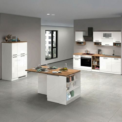 Cucina Bianco Lucido Marrone Rovere Modulabile Con cassetti, Elettrodomestici non inclusi, Made in Italy - Armend