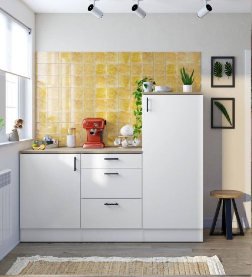 Cucina Bianco Marrone Rovere 3 Ripiani 3 Cassetti, Apertura Battente, Scorrevole - Zafrena
