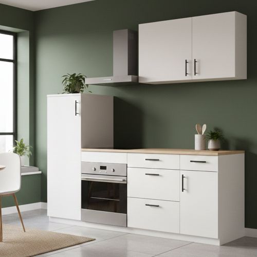Cucina Bianco Marrone Rovere Con cassetti, Elettrodomestici non inclusi, Apertura Battente, Scorrevole - Althenis