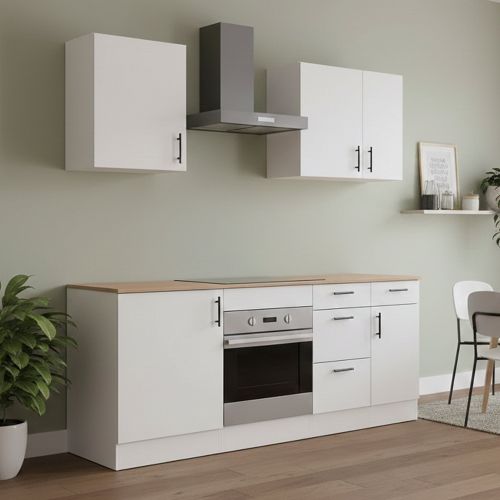 Cucina Bianco Marrone Rovere Con cassetti, Elettrodomestici non inclusi, Apertura Battente, Scorrevole - Moriantha
