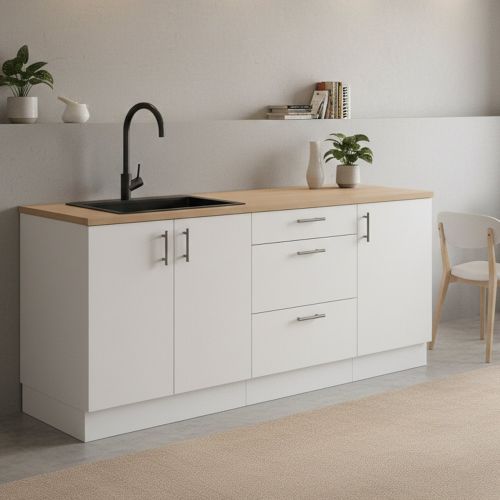 Cucina Bianco Marrone Rovere Con cassetti, Elettrodomestici non inclusi, Apertura Battente, Scorrevole - Orlaya