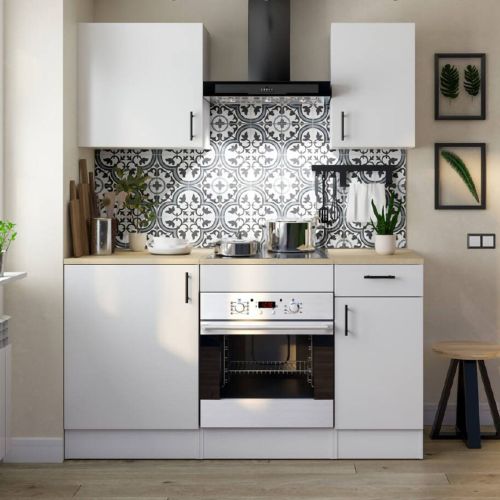 Cucina Bianco Marrone Rovere Con cassetti, Elettrodomestici non inclusi, Apertura Battente, Scorrevole - Thymira