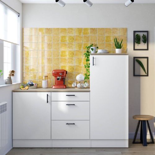 Cucina Bianco Marrone Rovere Con cassetti, Elettrodomestici non inclusi, Apertura Battente, Scorrevole - Zafrena