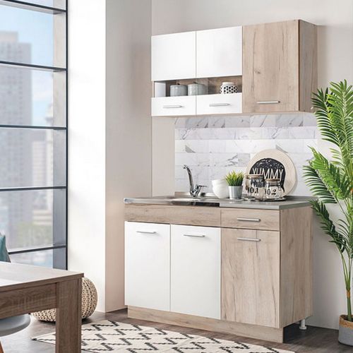 Cucina Bianco Marrone Rovere Con cassetto, Elettrodomestici non inclusi, 6 Ante - Lanzo