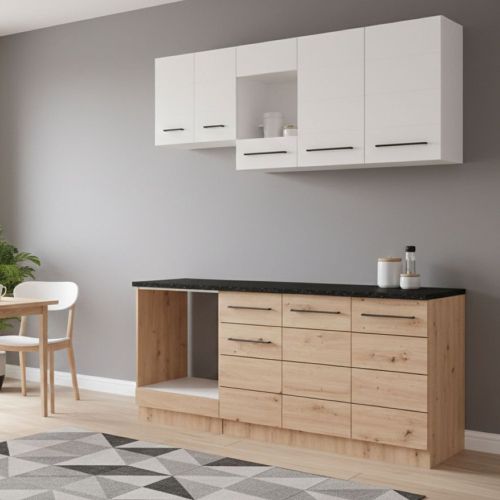 Cucina Bianco Marrone Rovere Con cassetto, Elettrodomestici non inclusi, 8 Ante - Colombo