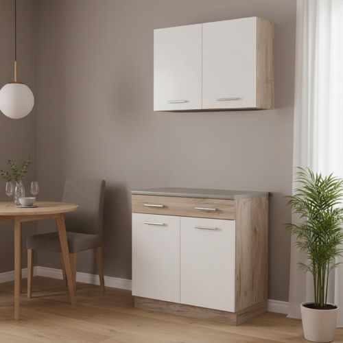 Cucina Bianco Marrone Rovere Con cassetto, Elettrodomestici non inclusi, Apertura Battente, Scorrevole - Garessio