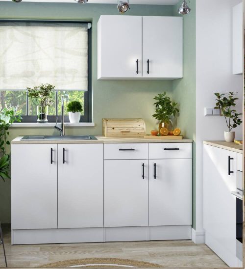 Cucina Bianco Marrone Rovere un Cassetto 7 Ripiani, Apertura Battente, Scorrevole - Velvenia