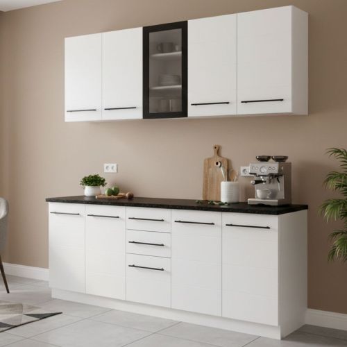 Cucina Bianco Nero Con cassetti, Elettrodomestici non inclusi, 10 Ante - Monale