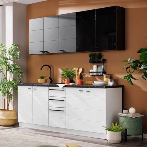 Cucina Bianco Nero Con cassetti, Elettrodomestici non inclusi, 10 Ante - Scerni