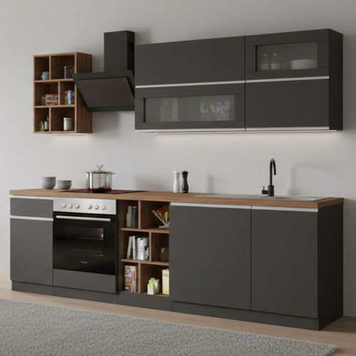 Cucina Grigio Ardesia Marrone Rovere Con cassetti, Elettrodomestici non inclusi, 5 Ante Made in Italy - Fonti