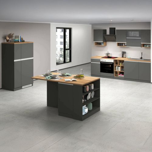 Cucina Grigio Ardesia Marrone Rovere Con cassetti, Elettrodomestici non inclusi, Composizione Made in Italy - Appiah