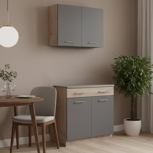 Cucina Nero Antracite Marrone Con cassetto, Elettrodomestici non inclusi, Apertura Battente, Scorrevole - Garessio