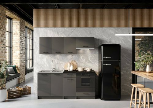 Cucina Nero Antracite un Ripiano Modulabile, un Cassetto - Covor