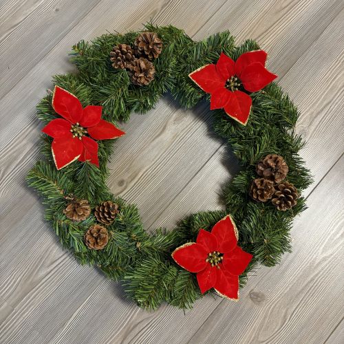 Decorazione da Natale Deckroa, Addobbo natalizio, Ornamento da natale, Decorazione festiva, Made in Italy, Verde e Rosso, 50x50 h10 cm